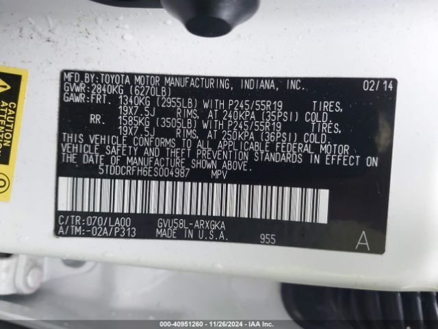 5TDDCRFH6ES004987 Toyota Highlander Hybrid Limited