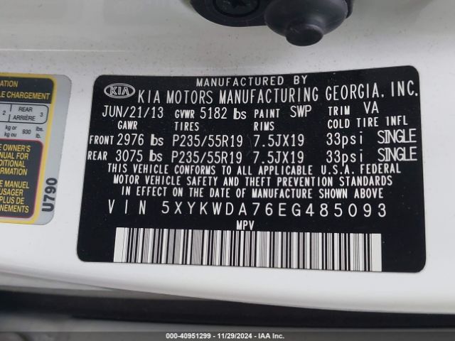 5XYKWDA76EG485093 KIA Sorento Limited V6