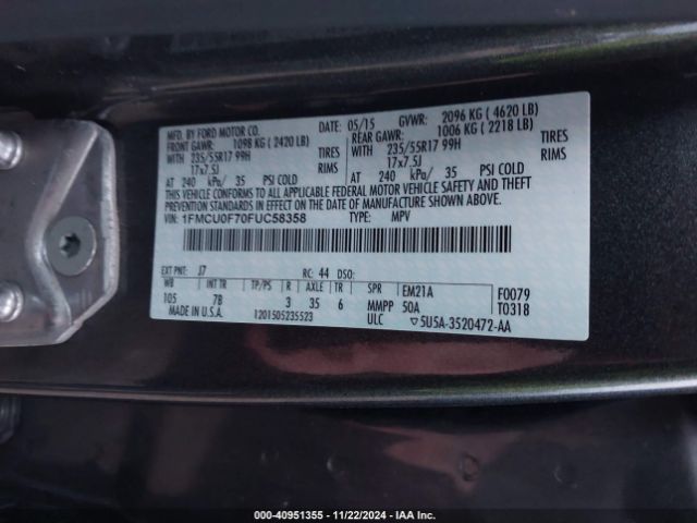 1FMCU0F70FUC58358 Ford ESCAPE S