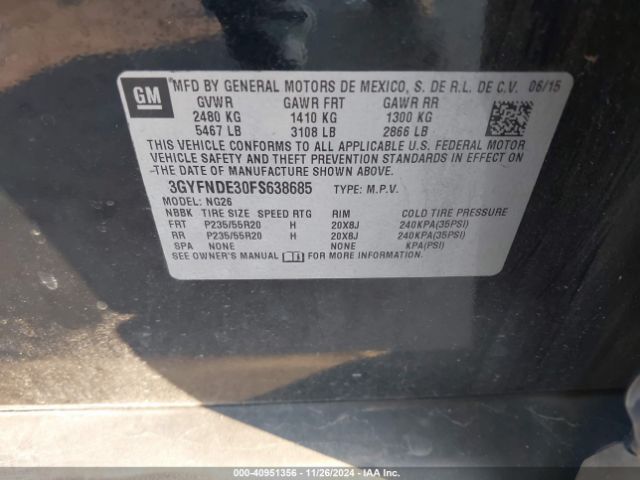3GYFNDE30FS638685 Cadillac Srx Premium Collection