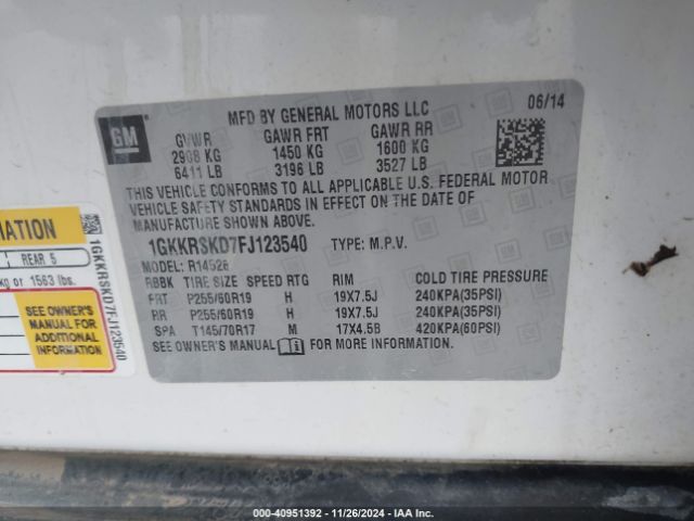 GMC Acadia Slt-2 2015 1GKKRSKD7FJ123540 Image 9