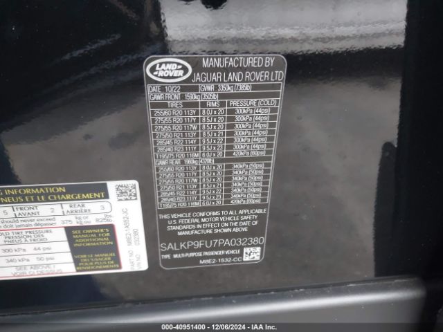 SALKP9FU7PA032380 Land Rover Range Rover P400 Se