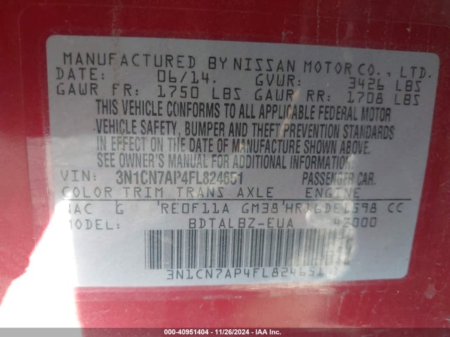 Nissan Versa 1.6 Sv 2015 3N1CN7AP4FL824651 Image 9
