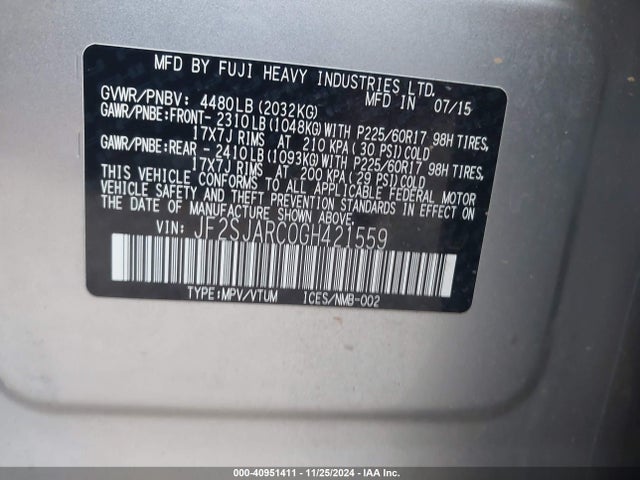 Subaru Forester 2.5i Limited 2016 JF2SJARC0GH421559 Image 9