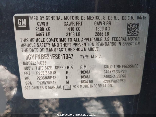 2015 CADILLAC SRX 3GYFNBE31FS617347 Photo 8