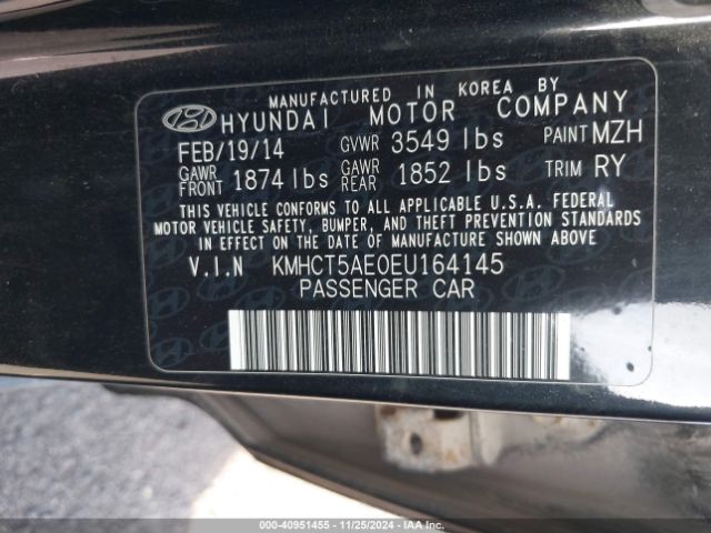 KMHCT5AE0EU164145 Hyundai ACCENT GS