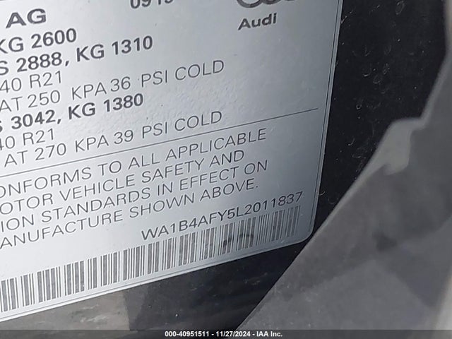 WA1B4AFY5L2011837 Audi Sq5 Premium Plus Tfsi Quattro Tiptronic
