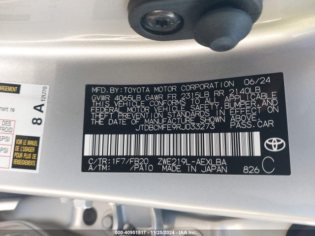 JTDBCMFE9RJ033273 Toyota Corolla Hybrid Le