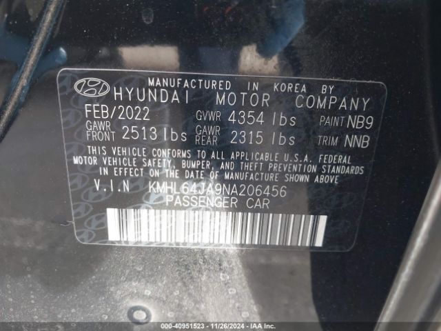 KMHL64JA9NA206456 Hyundai SONATA SEL
