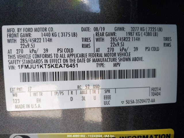 Ford Expedition Limited 2019 1FMJU1KT5KEA76451 Image 9