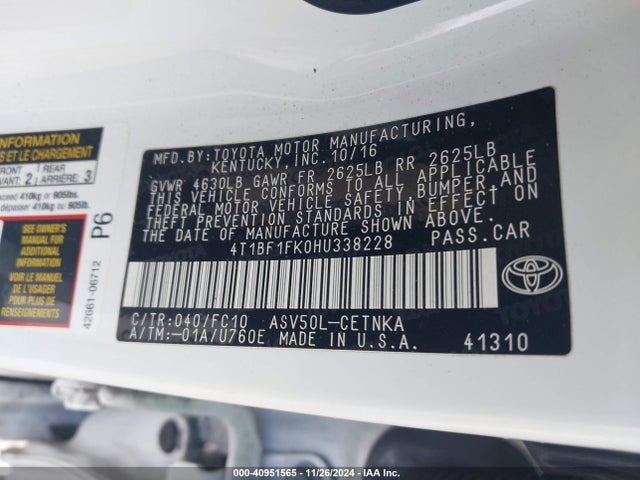 Toyota CAMRY LE 2017 4T1BF1FK0HU338228 Image 9
