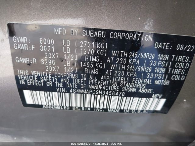4S4WMAPD9N3456478 Subaru Ascent Limited