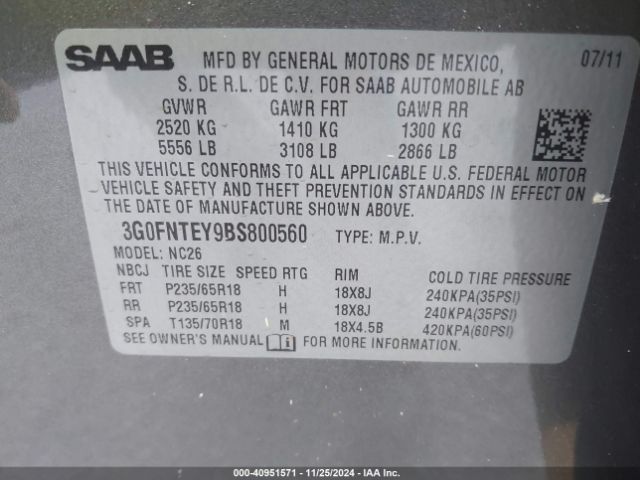 2011 SAAB 9-4X 3G0FNTEY9BS800560 Photo 8