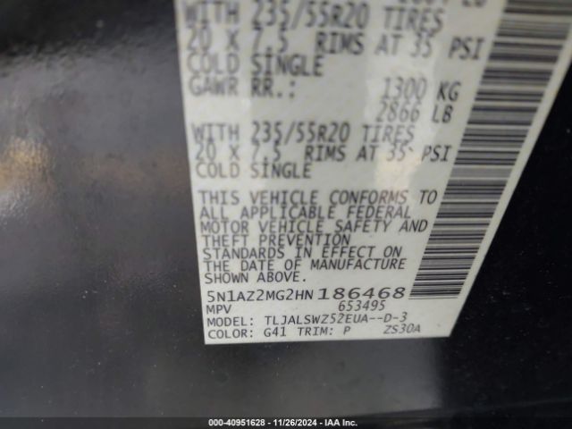 5N1AZ2MG2HN186468 Nissan Murano Platinum