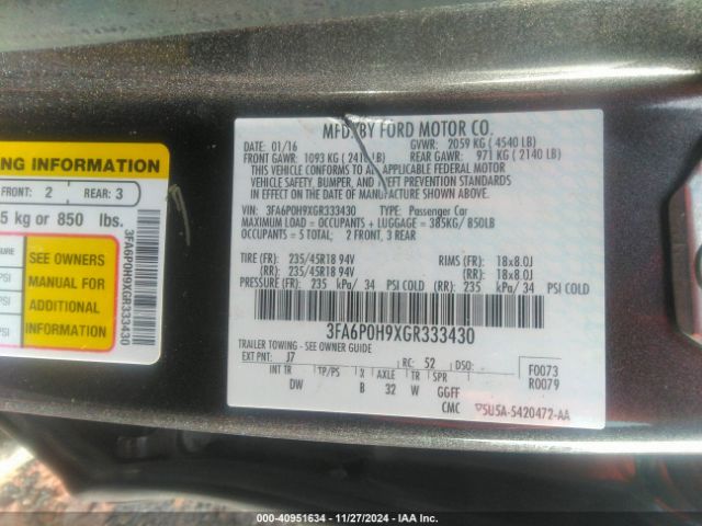 3FA6P0H9XGR333430 Ford FUSION SE