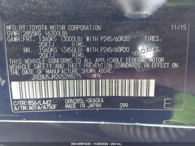 JTEBU5JR2G5298275 Toyota 4runner Limited