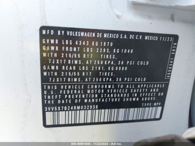 3VV5X7B24RM032938 Volkswagen Taos 1.5t S