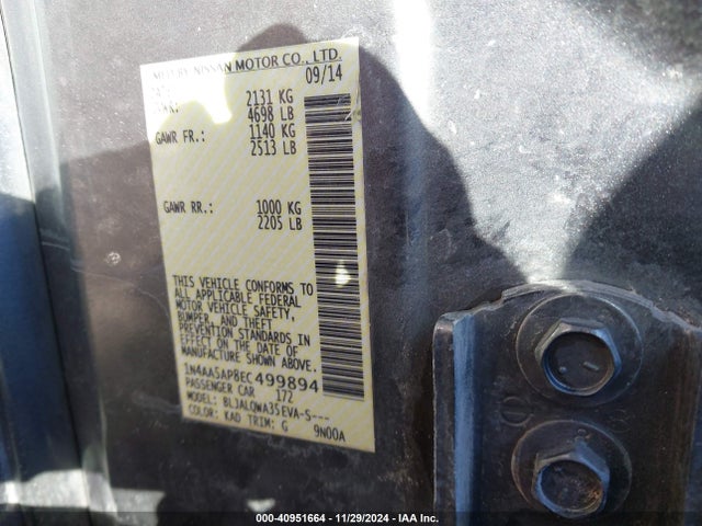 Nissan Maxima 3.5 S 2014 1N4AA5AP8EC499894 Image 9