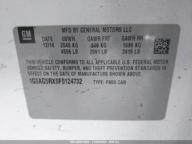1G6AG5RX0F0124732 Cadillac Ats Standard