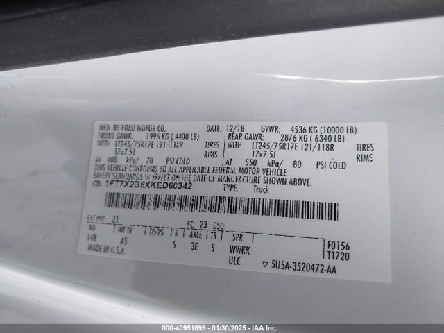 Ford F-250 Xl 2019 1FT7X2B6XKED60342 Image 9