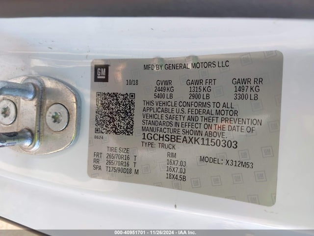1GCHSBEAXK1150303 Chevrolet Colorado Wt