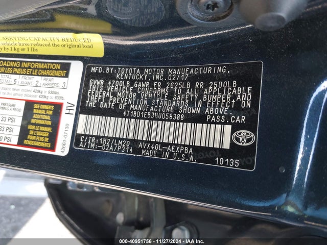 4T1BD1EB3HU058388 Toyota Avalon Hybrid Limited