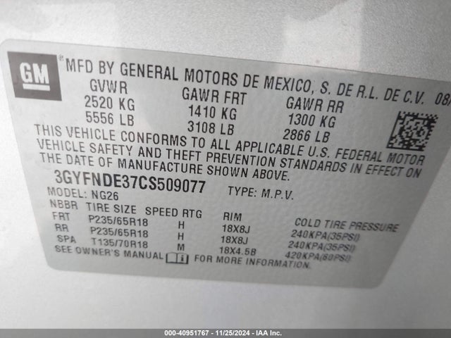 2012 CADILLAC SRX 3GYFNDE37CS509077 Photo 8