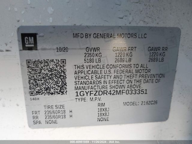 1GYFZDR42MF033351 Cadillac Xt4 Awd Premium Luxury