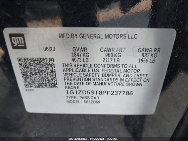 1G1ZD5ST8PF237786 Chevrolet Malibu Fwd 1lt