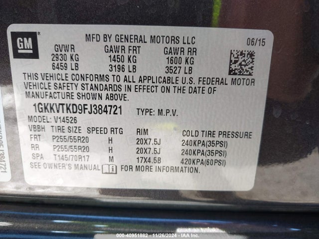 1GKKVTKD9FJ384721 GMC Acadia Denali