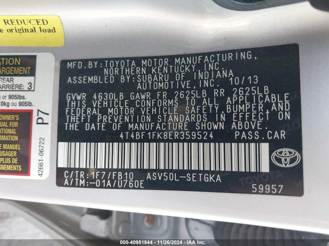 Toyota CAMRY XLE 2014 4T4BF1FK8ER359524 Image 9
