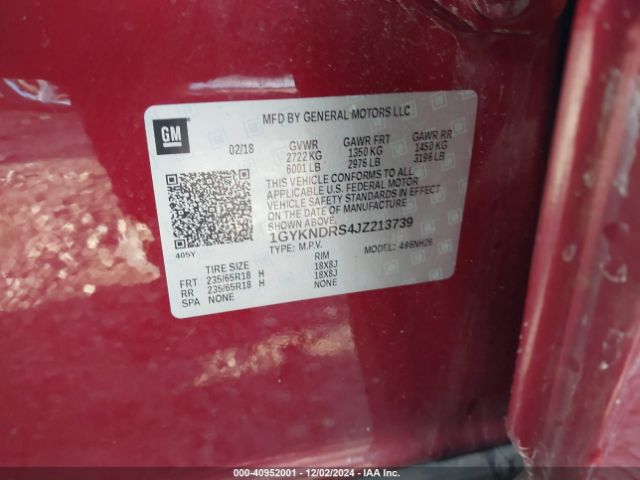 1GYKNDRS4JZ213739 Cadillac XT5 LUXURY