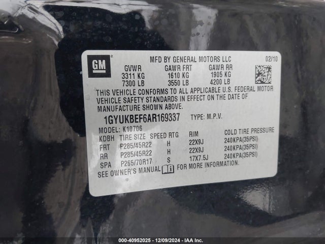 2010 CADILLAC ESCALADE 1GYUKBEF6AR169337 Photo 8