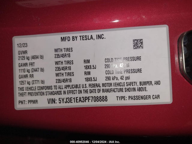 2023 TESLA MODEL 3 5YJ3E1EA3PF708888 Photo 8