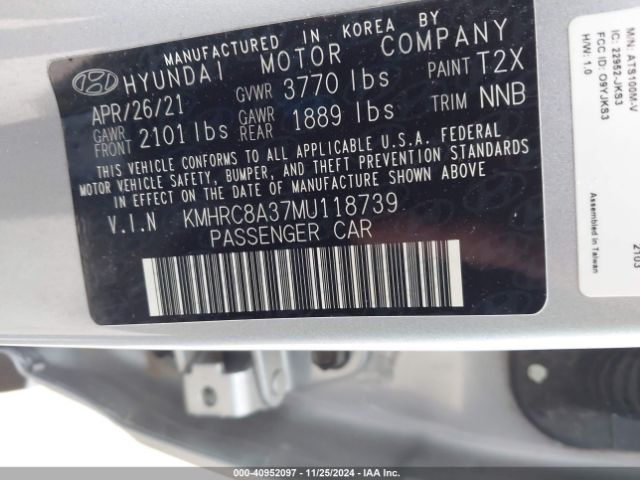 KMHRC8A37MU118739 Hyundai Venue Sel