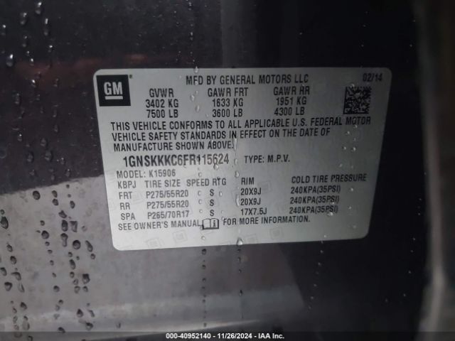 1GNSKKKC6FR115624 Chevrolet Suburban 1500 Ltz