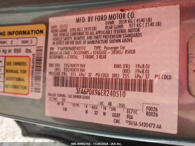 3FA6P0K96ER240510 Ford Fusion Titanium