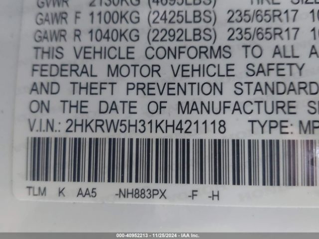 2HKRW5H31KH421118 Honda CR-V LX