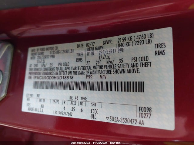 Ford ESCAPE SE 2017 1FMCU9GD0HUD18618 Image 9