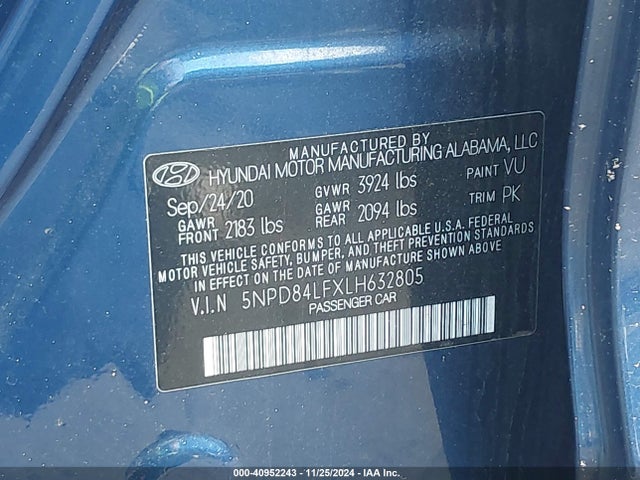 5NPD84LFXLH632805 Hyundai ELANTRA SEL