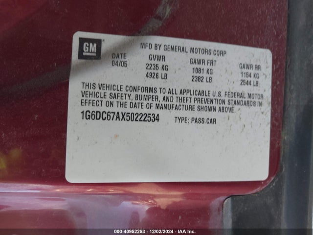 2005 CADILLAC STS 1G6DC67AX50222534 Photo 8