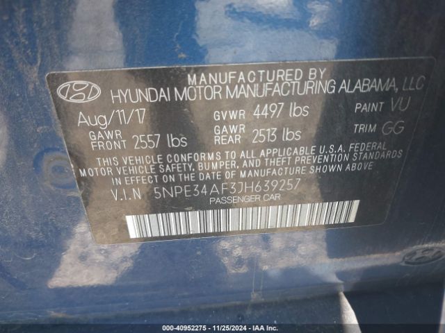 5NPE34AF3JH639257 Hyundai SONATA SEL