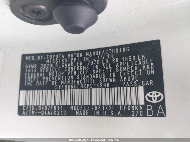 Toyota COROLLA LE 2019 5YFBURHE9KP914998 Image 9