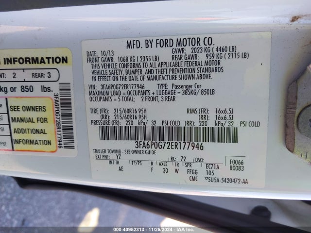 Ford FUSION S 2014 3FA6P0G72ER177946 Image 9