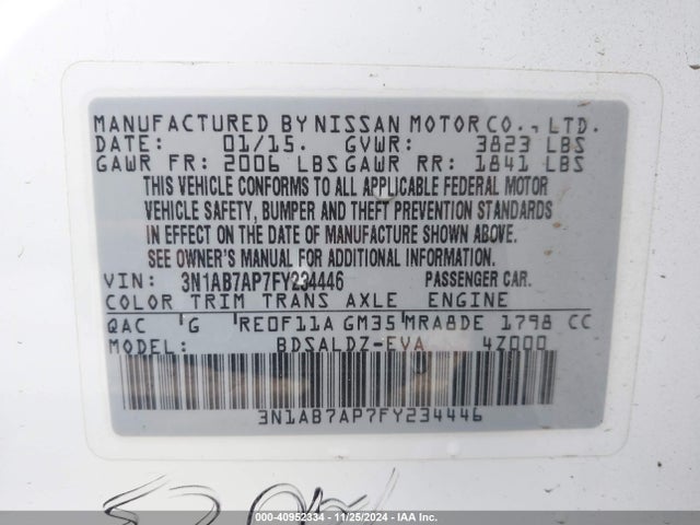 Nissan SENTRA SV 2015 3N1AB7AP7FY234446 Image 9