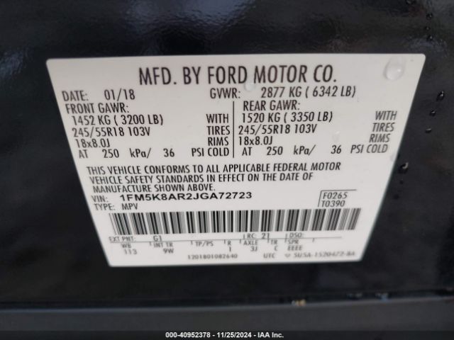 1FM5K8AR2JGA72723 Ford Police Interceptor Utility