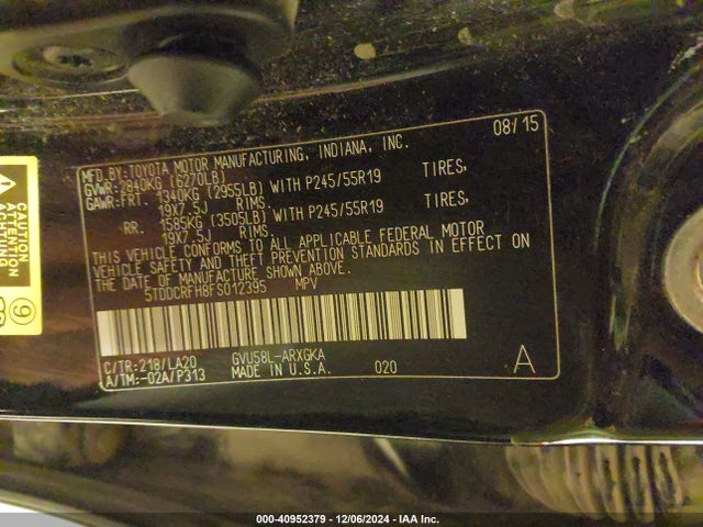 5TDDCRFH8FS012395 Toyota Highlander Hybrid Limited Platinum V6
