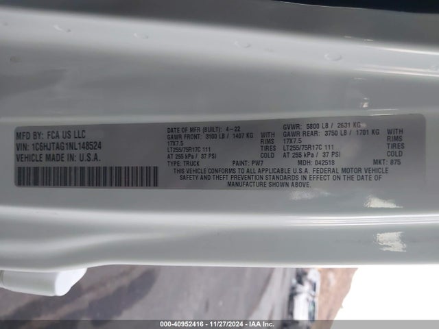 1C6HJTAG1NL148524 Jeep Gladiator Willys 4x4