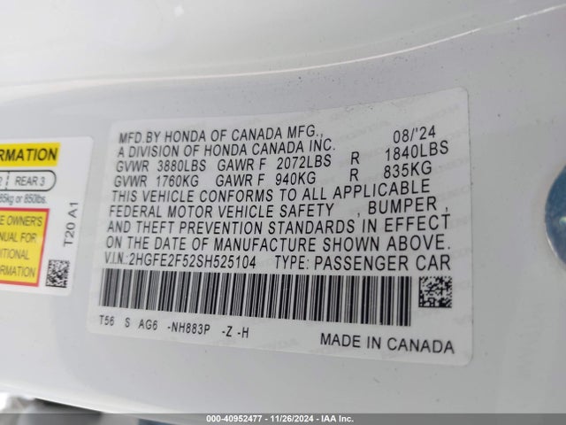 Honda Civic Sport 2025 2HGFE2F52SH525104 Image 9