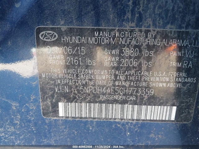 Hyundai ELANTRA SE 2016 5NPDH4AE5GH773359 Image 9